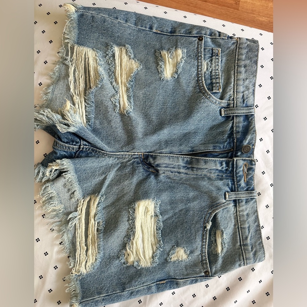 Distressed jean shorts